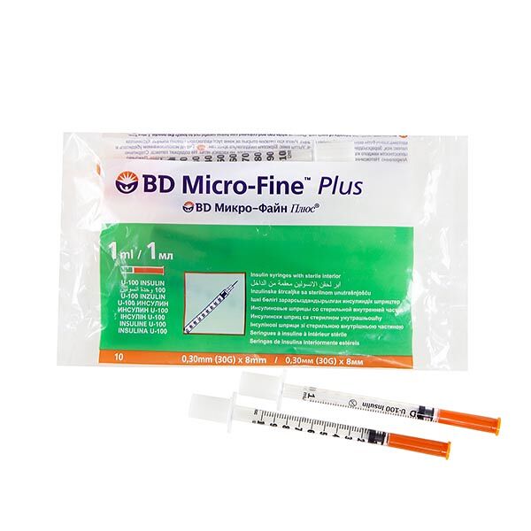 Шприц инсулиновый  BD Micro-Fine Plus U-100 30G 0.3 х 8 мм 1 мл 10 шт 