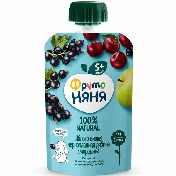 Десерт ФрутоНяня яблоко-вишня-рябина-смородина с 5 месяцев, 90г