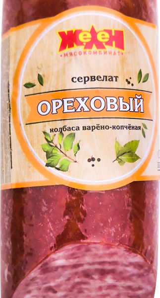 Колбаса копчено-вареная ЖЕЛЕН Сервелат Ореховый
