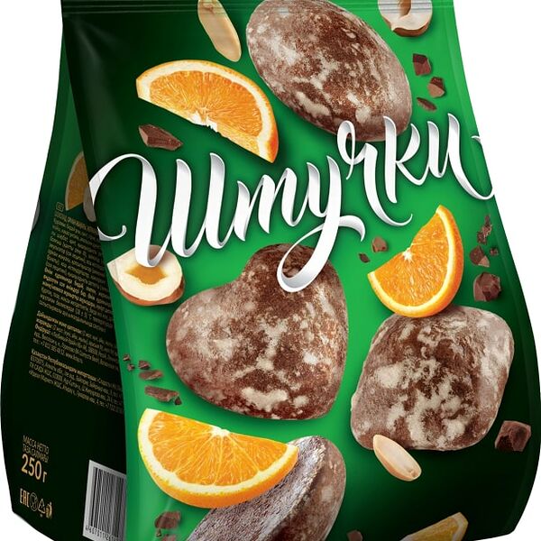 Пряники Штучки с шоколадом фундуком арахисом и апельсиновыми цукатами 250г