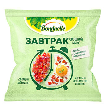 Овощи замороженные Bonduelle Завтрак с томатами, смесь для омлета и яичницы, 200 г