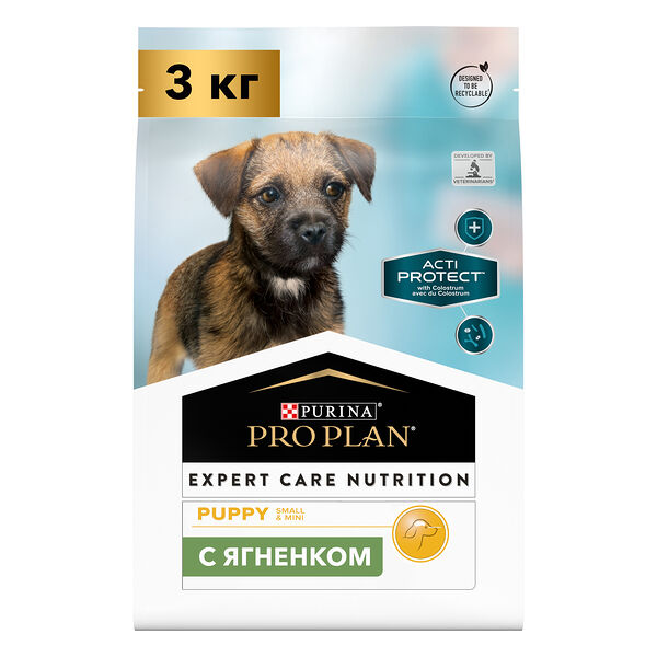 Сухой корм PRO PLAN ACTI PROTECT, для щенков мелких и карликовых пород с чувствительным пищеварением, с высоким содержанием ягненка, Пакет, 3кг