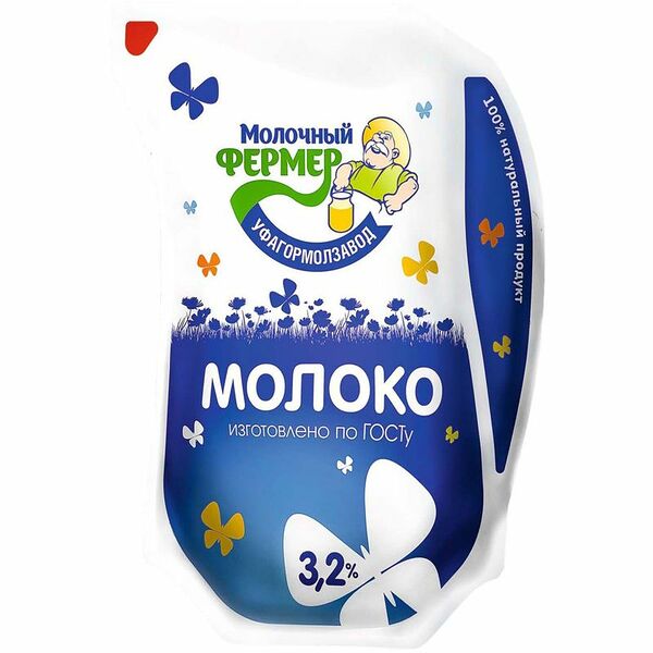 Молоко Молочный Фермер пастеризованное, 3.2%, 900мл