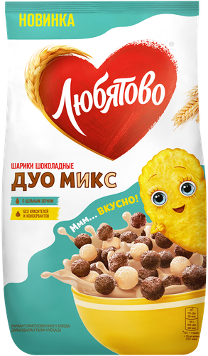 

Завтраки готовые Любятово Шарики шоколадные Дуо Микс 200 г