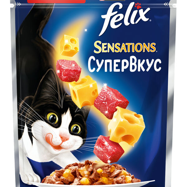 Влажный корм Felix Sensations Супервкус для кошек, со вкусом говядины и сыра, в желе 75 г