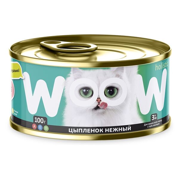 Корм влажный для кошек Woow holistic цыпленок нежный 100г, Россия