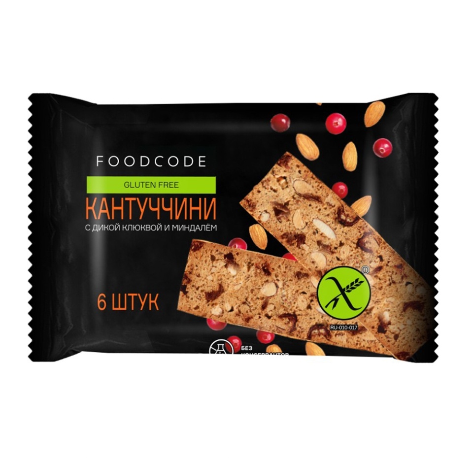 

Печенье безглютеновое FOODCODE Кантуччини с дикой клюквой и миндалём (без глютена) 160г Россия
