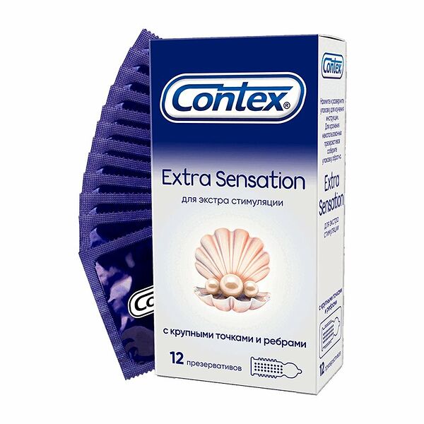 Презервативы Contex extra sensation 12 шт с крупными точками и ребрами