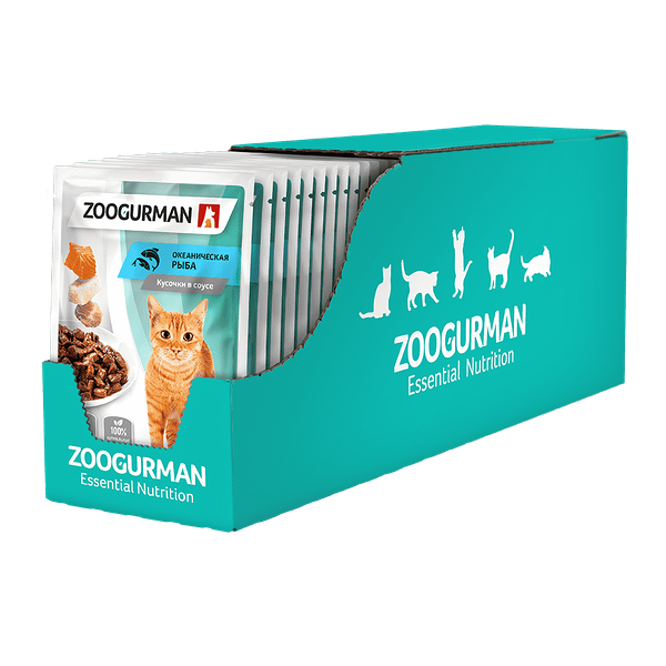 Корм для кошек ЗООГУРМАН Океаническая рыба кусочки в соусе пауч 85г (упаковка - 30 шт)