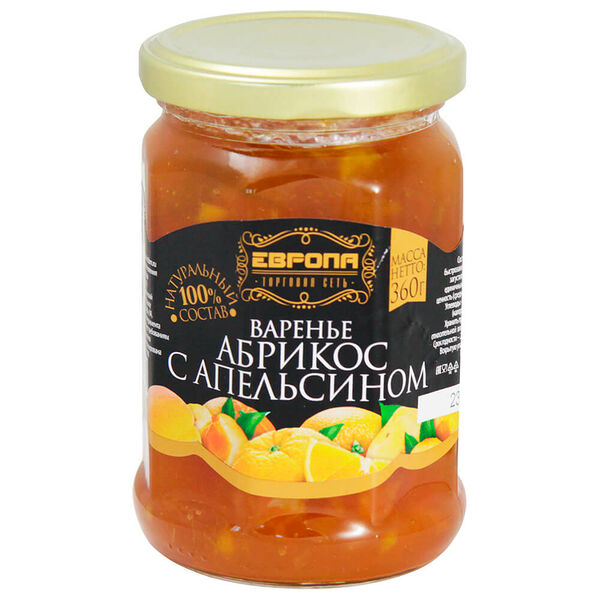Варенье Европа 360г абрикос с апельсином ст/б
