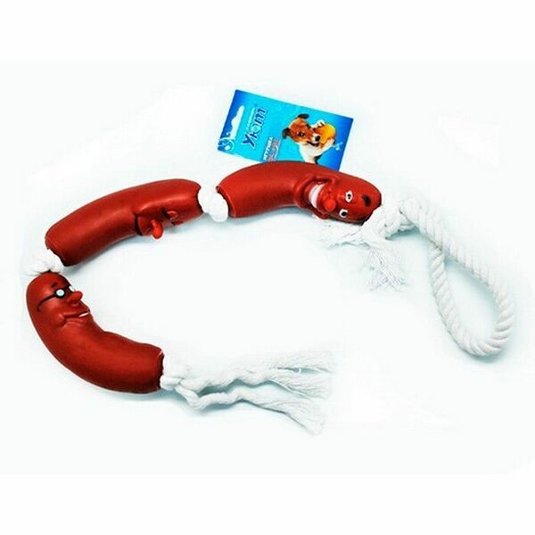 Игрушка Уют Три сосиски на веревке винил для собак 50 см