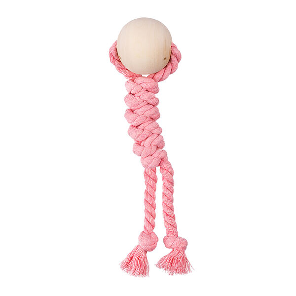 Игрушка для собак Шар 4 см с канатом, розовый