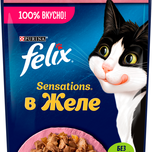 Влажный корм для кошек Felix Sensations с лососем и треской в желе