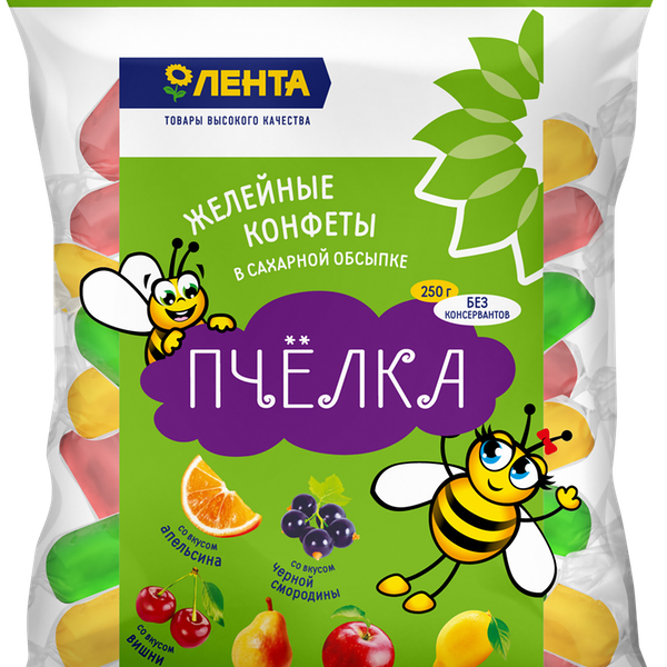 Конфеты ЛЕНТА Пчелка микс желейные неглазированные 250г