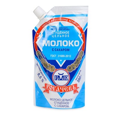 Молоко сгущенное Рогачевъ цельное с сахаром, 8.5%, БЗМЖ