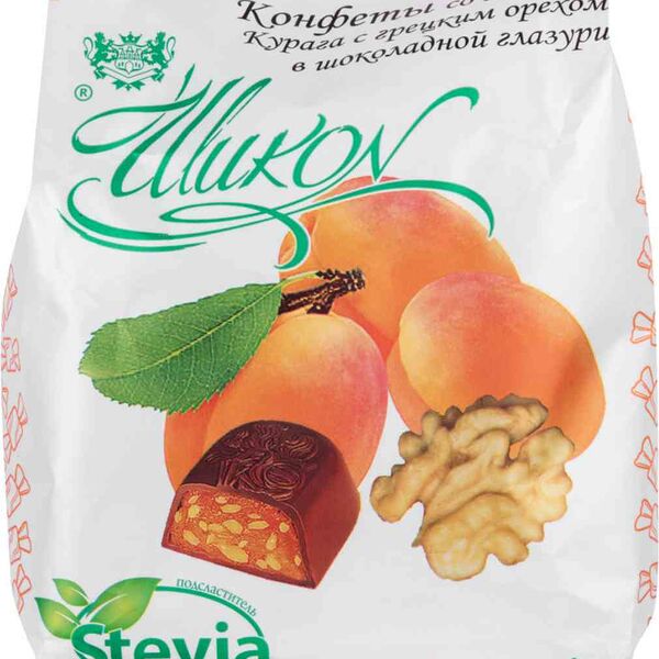 Конфеты Шикон Курага с грецким орехом в шоколадной глазури со стевией