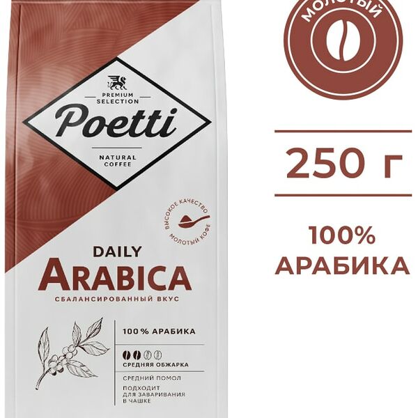 Кофе молотый Poetti Daily Arabica 250г