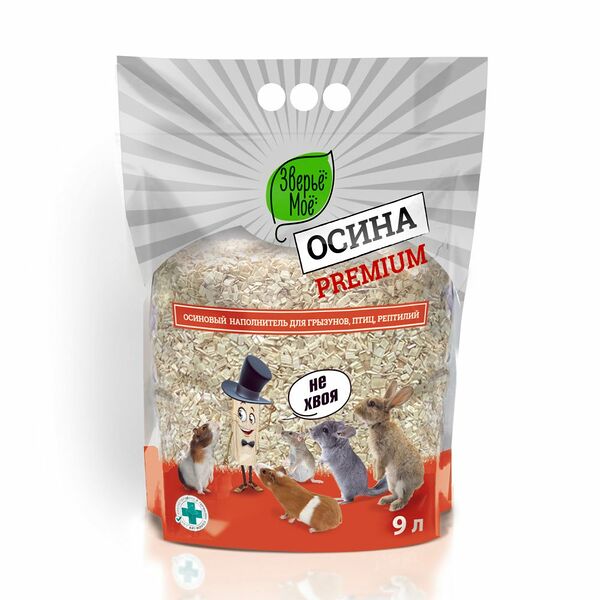 Наполнитель для грызунов, птиц и рептилий ЗВЕРЬЕ МОЕ Premium Осина