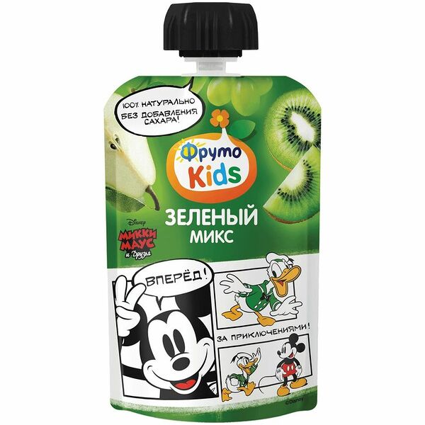 Фруктовое пюре Фрутоkids Зеленый микс яблоко, груша, виноград, киви, 90г