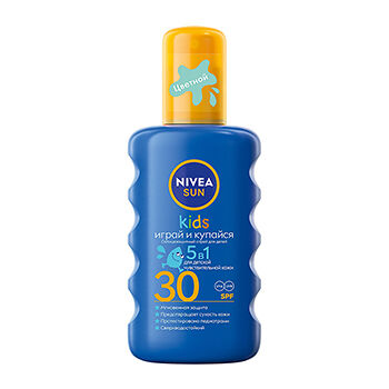 Спрей солнцезащитный Nivea Sun «Kids. Играй и купайся 5 в 1» детский цветной SPF 30 200 мл