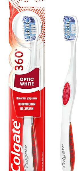 Зубная щетка Colgate 360 Optic White отбеливающая средней жесткости