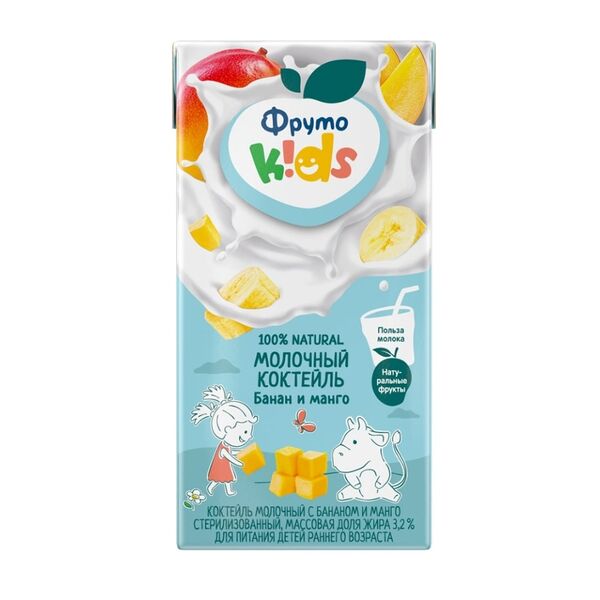 Коктейль молочный ФрутоKids банан и манго для детей раннего возраста 3.2% 200мл