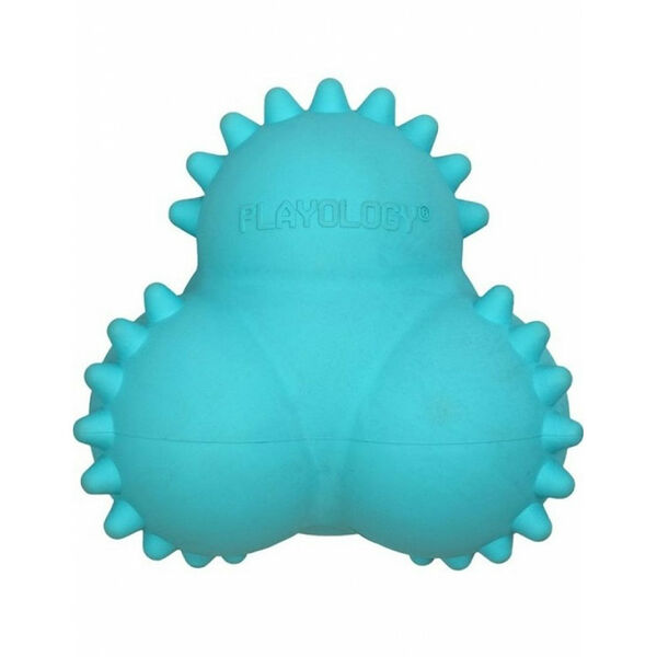 Playology Дентальный хрустящий жевательный тройной мяч для щенков Squeaky bounce ball с ароматом арахиса, голубой до 27,2 кг