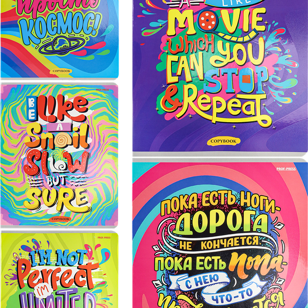 Тетрадь Проф-Пресс Надписи на разноцветном твин-лак клетка 48л в ассортименте