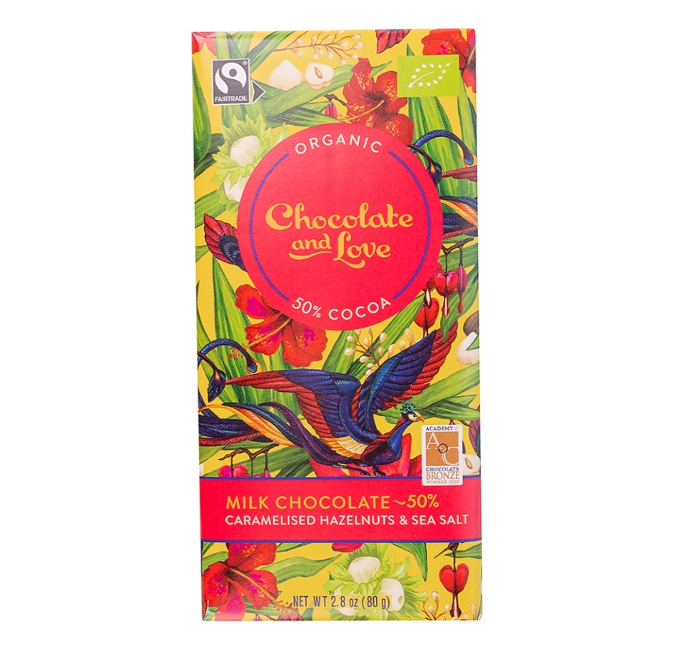

Шоколад молочный Chocolate and Love Fairtrade с карамелизированным фундуком и морской солью 50% какао 80 г, Швейцария