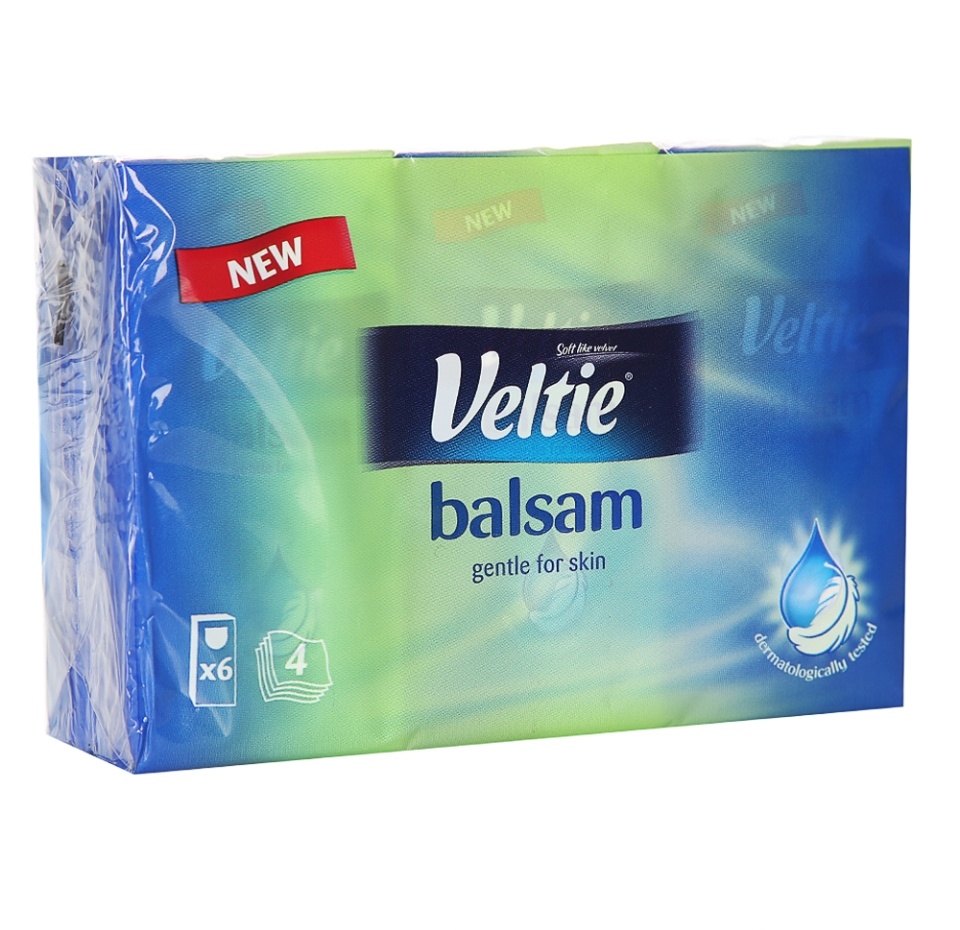 

Платочки бумажные Veltie 4 слоя с бальзамом Velvet Care sp. Z o.o. 6шт в упаковке