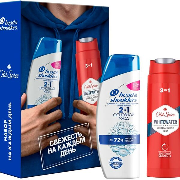 Подарочный набор Head&Shoulders Шампунь бальзам-ополаскиватель Основной уход 2в1 200мл + Гель-шампунь для душа Old Spice Whitewater 250мл