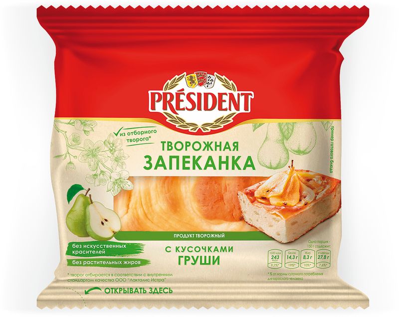 

Запеканка President творожная с кусочками груши 5.5% 150 г