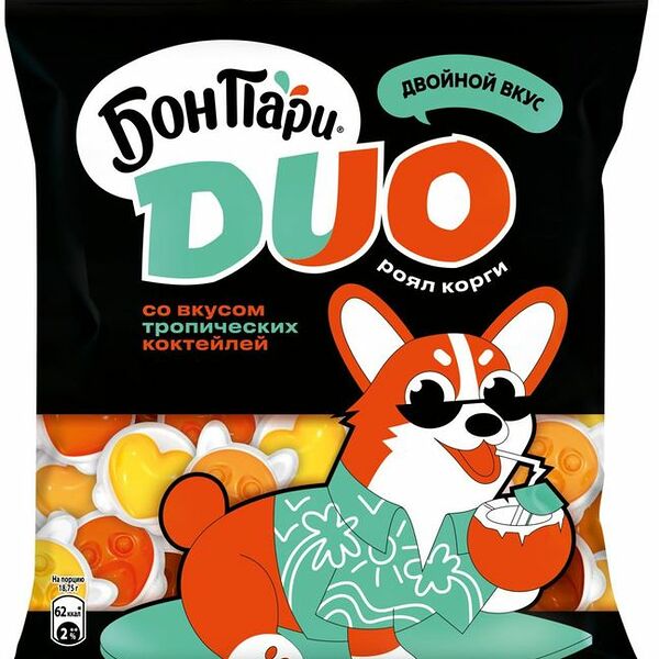 Мармелад Бон Пари Дуо Роял Корги со вкусом тропических коктейлей жевательный 100г