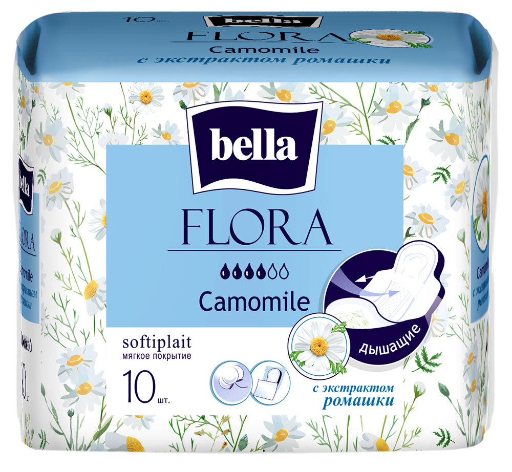 

Прокладки гигиенические Bella Flora Camomile с экстрактом ромашки 10 шт
