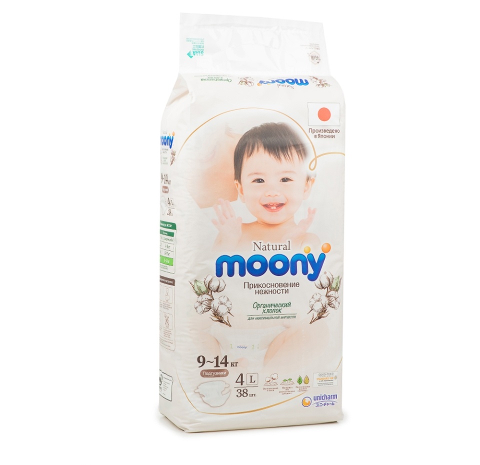 

Подгузники Moony Natural L (9-14 кг) 38 шт, Япония