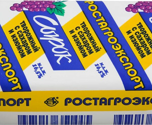 Сырок творожный Ростагроэкспорт с изюмом 16.5%, 90г