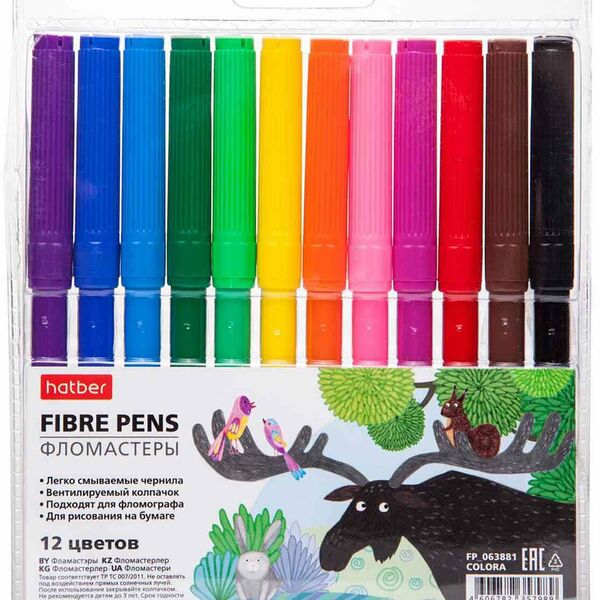 Фломастеры цветные Hatber FP-063881 Colora, 12 цветов