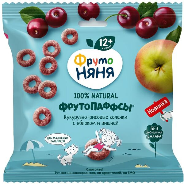 Фрутопаффсы ФрутоНяня кукурузно-рисовые с яблоком и вишней с 12 месяцев 21г