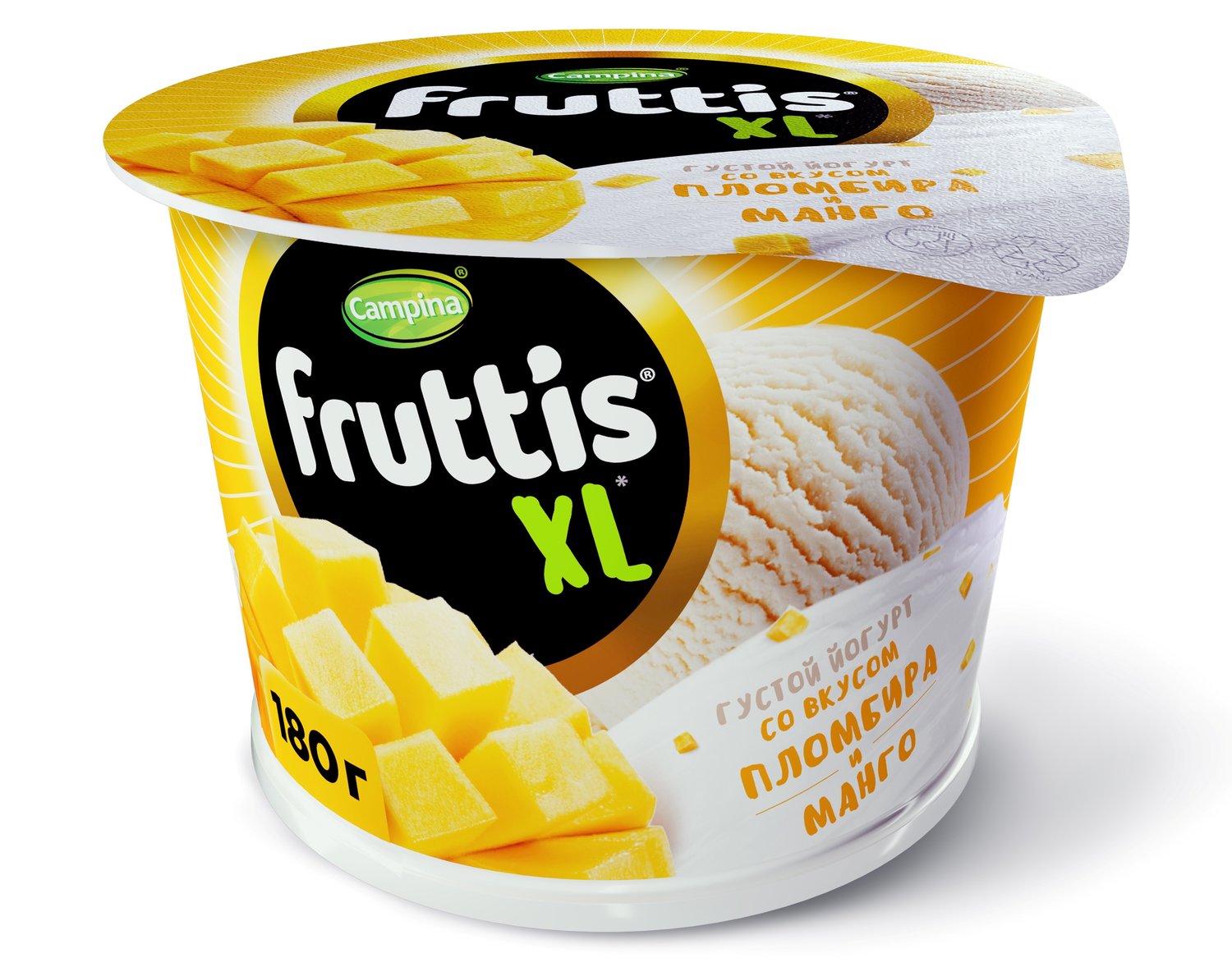 

Йогурт Fruttis XL со вкусом пломбира и манго 4,3% 180 г