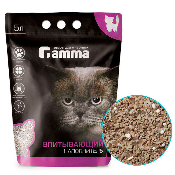Впитывающий наполнитель Gamma для кошачьих туалетов с диатомитовой крошкой - 2,95 кг (5 л)