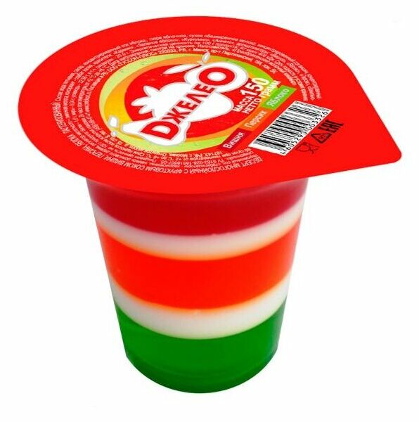 Десерт многослойный Джелео с фруктовым соком вишни, персика, яблока