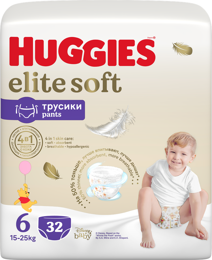 

Подгузники-трусики детские Huggies Elite Soft 6 15–25 кг 32 шт