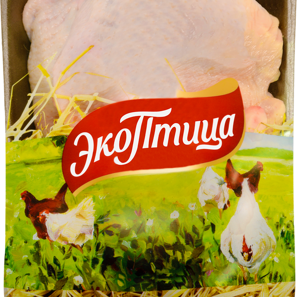 Окорочок куриный ЭКОПТИЦА б/к с кожей охл. подложка вес до 1.4 кг