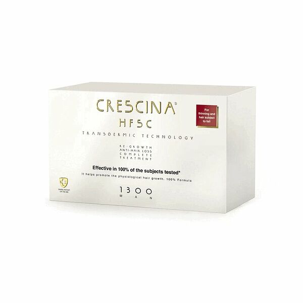 Комплекс Crescina Transdermic 1300 для мужчин: лосьон для возобновления роста волос 20 шт + лосьон против выпадения волос 20 шт