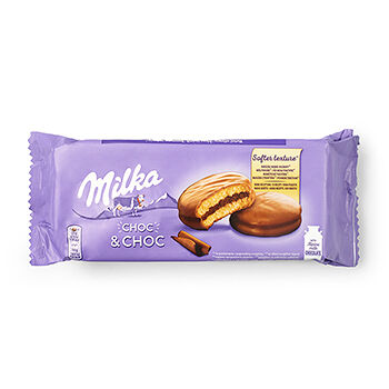 Печенье бисквитное MILKA Choc & Choc с какао-начинкой и кусочками молочного шоколада 150г США