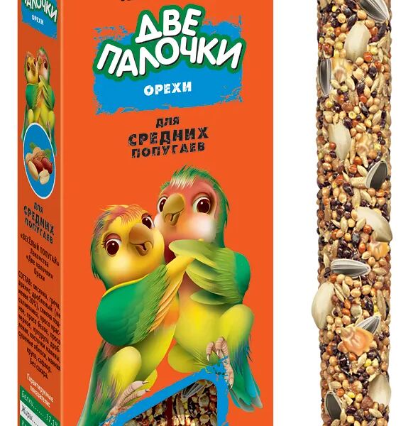 Лакомство для средних попугаев Веселый попугай две палочки, Орехи