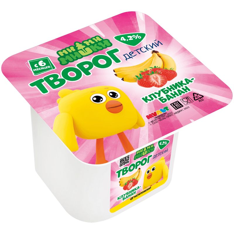 

Творог Ми-ми-мишки Клубника банан с 6 месяцев 4.2% 100 г