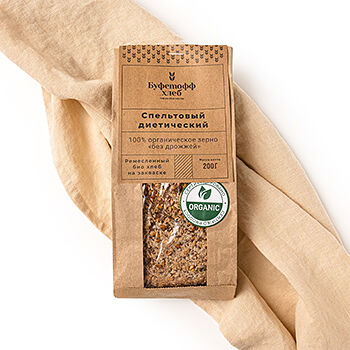 Хлеб Спельтовый на закваске бездрожжевой, цельнозерновой органический Буфетофф 200г, Россия
