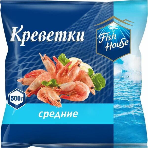Креветки Fish House средние 500 г, дизайн упаковки в ассортименте