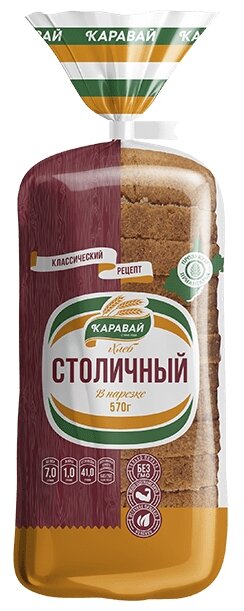 

Хлеб Каравай Столичный пшенично-ржаной нарезка